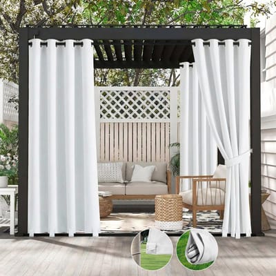 Qelus Buitengordijn Winddicht & Waterdicht - Outdoor Gordijn met Oogjes (Boven) en Anti-wind Lussen (Onder) - Weerbestendig voor Pergola - 132x213cm - Wit - 1 Stuk