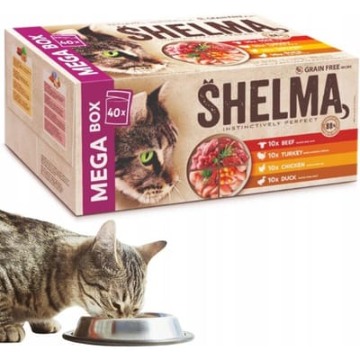 Shelma Kattenvoer Mega box (40x85g) – Graanvrij – Hoog Vleesgehalte