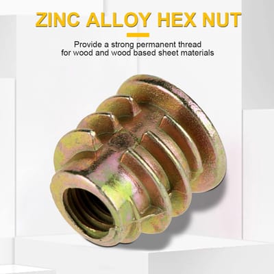 Dailygoods- Inschroefmoeren M4 x 8 mm - Zinklegering - Binnenzeskant - Zeskantige Aandrijfkop - Draadinzetstukken - Geschikt voor Houten Platen - Draadinzetstuk