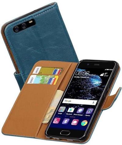 Zakelijke Book Case Telefoonhoesje Geschikt voor de Huawei P10 - Portemonnee Hoesje - Pasjeshouder Wallet Case - Blauw