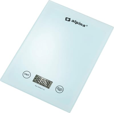 alpina Keukenweegschaal Digitaal - Weegschaal Keuken in gr, lb, oz en ml - Precisie Weegschaal met Tarra Functie - Keuken Accessoires - 22 x 15,5 cm - Wit