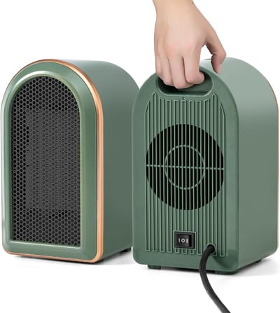 Draagbare elektrische ruimteverwarmer, kleine energiebesparende PTC keramische ventilatorkachel, stille verwarming met 2 vermogensstanden, mini-stekker, oververhittingsbeveiliging