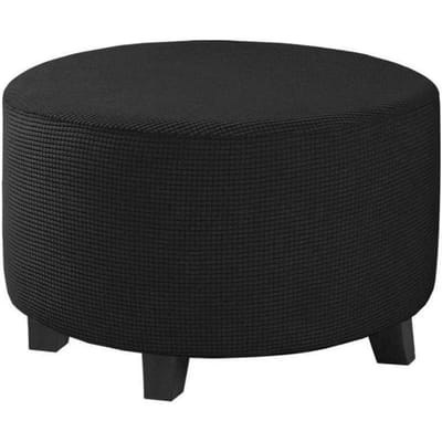 1 stuks Allesomvattende Ronde Ottomane Hoes Spandex Elastisch Voetenbankje 360 Graden Beschermer Ottomane Hoes voor Woonkamer Eenvoudige Installatie S Ottoman Cover black