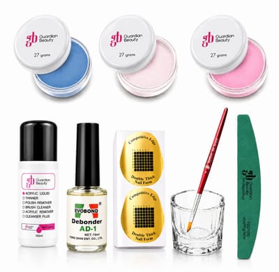 Guardian Beauty Acrylpoeder Set - 3 Kleuren - 27g - Blauw, Wit en Baby Roze - Met Accessoires