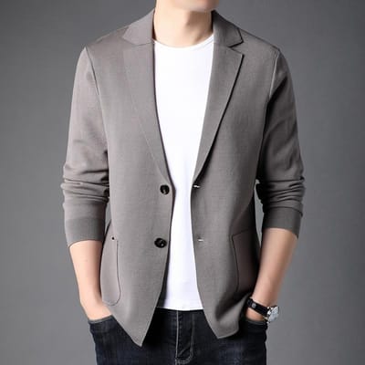 Cardigan tricoté pour hommes Automne Mince Veste pour hommes Jeunesse Couleur unie Cardigan Petit costume Pull Hommes M black
