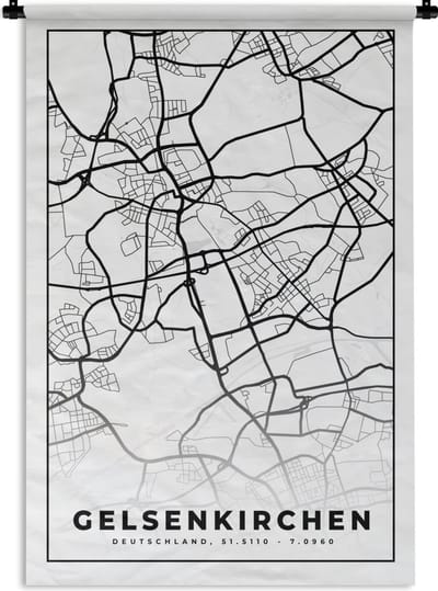 Wandkleed - Wanddoek - Kaart - Plattegrond - Gelsenkirchen - Stadskaart - 120x180 cm - Wandtapijt