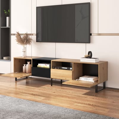 REDOM - TV-meubel - MDF - met lades - 190*38*48 - Schwarze Mousse-Spleiße / Natural Wood