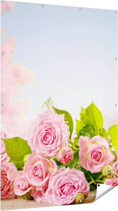 Gards Tuinposter Boeket Roze Rozen Bloemen - 120x180 cm - Tuindoek - Tuindecoratie - Wanddecoratie buiten - Tuinschilderij