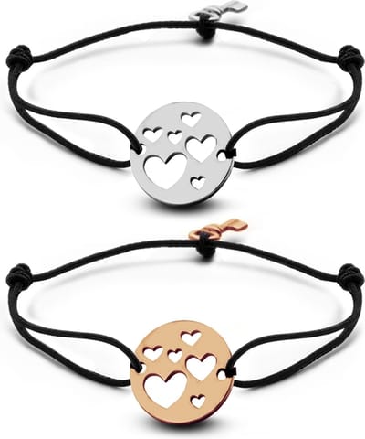 Key Moments 8KM-C00006 - Duo armband met stalen open hartjes en sleutel - Cadeau voor haar - one-size - zilverkleurig / goudkleurig
