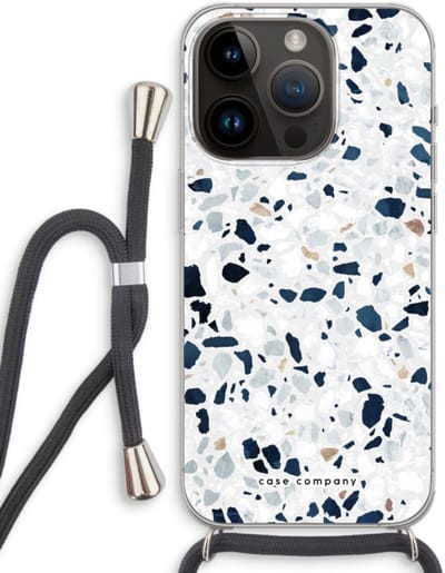 Case Company® - Hoesje met koord geschikt voor iPhone 14 Pro hoesje met Koord - Terrazzo N°1 - Telefoonhoesje met Zwart Koord - Bescherming aan alle Kanten en Over de Schermrand