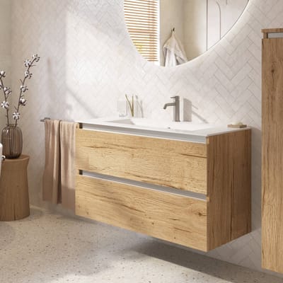 Saqu Gaia badmeubel incl. glans witte keramische wastafel 100x51x61cm eiken marcato – aluminium greeplijst