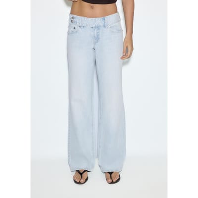 Stradivarius Straight jeans met lage taille en hamerlus  LICHTBLAUWE DENIM WASSING 34