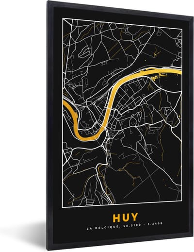 Fotolijst incl. Poster - Plattegrond - Huy - Kaart - Stadskaart - Goud - 40x60 cm - Posterlijst