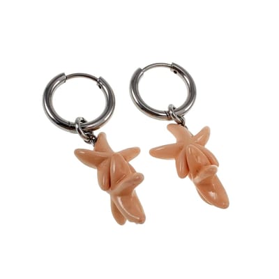 Dames Oorringen met Perzikkleur Natuursteen Hanger RVS Gepolijst, Lengte 35mm - ∅14mm x 2mm - Handgemaakt esde2