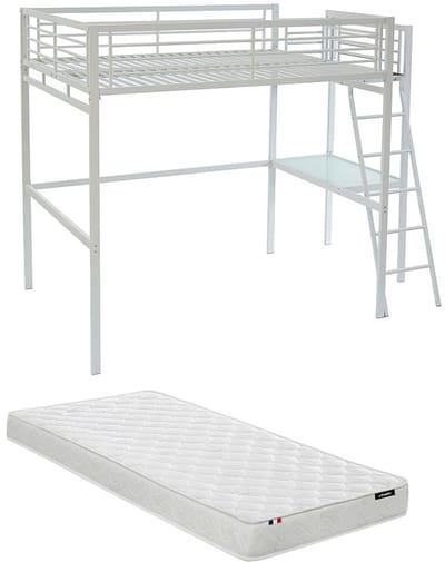 Vente-unique Hoogslaper metaal wit 140 x 190 cm CASUAL