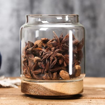 1 bocal en verre pour conserver les aliments, récipients pour aliments avec couvercle hermétique en bois de bambou pour biscuits, noix, grains de café, céréales, boîte en verre black