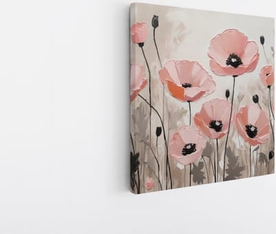 Saammp Canvas Schilderij - Roze beige - Bloemen - Abstract - 20x20 - Foto op canvas - Wanddecoratie - Muurdecoratie Woonkamer - Kantoor Decoratie