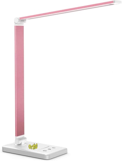 Ortho® - Bureaulamp - Bedlamp - Leeslamp - Nachtlamp - LED - Kleur licht, van Warm Wit tot Daglicht - Dimbaar - Qi draadloos opladen - USB oplaadpoort - Rose / Pink