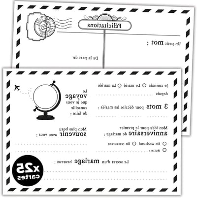 Gastenboek Kaarten - Bruiloft Ansichtkaarten - Bruiloft Herinneringen - Origineel Vintage Design - 25 kaarten - Zwart Wit