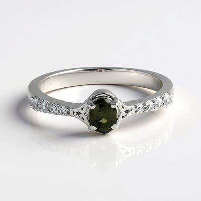 Cavill - Zilveren Ring - 925 Sterling Zilver Platina Verguld - Groene Ceylon Zirkoon 0,43ct Ovaal Briljant - Sprankelende Zirkonia's