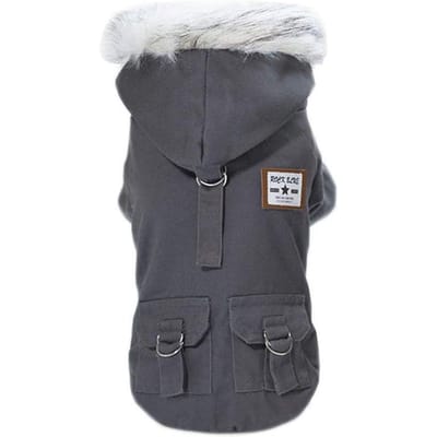 Winterhonden Kleding Warm Puppy Jasjas voor Kleine Honden Katten Chihuahua Yorkie Winddichte Hoodies Huisdier Kleding Militaire Kleding (gray,L) grijze kleur