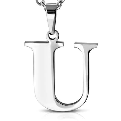 Amanto Ketting Letter U - 316L Staal - Alfabet - 20x22mm - 60cm