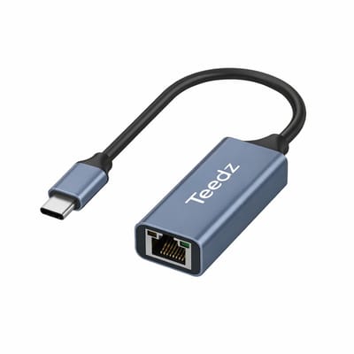 Teedz - USB-C Naar Ethernet - Lan Netwerk Adapter - USB C To Internet RJ45 Poort - 10 / 100 / 1000 Mbps – Gigabit 1000 Mbps – Aluminium Behuizing – Plug & Play – Geschikt voor Laptop, PC, Mac, Tablet & Console