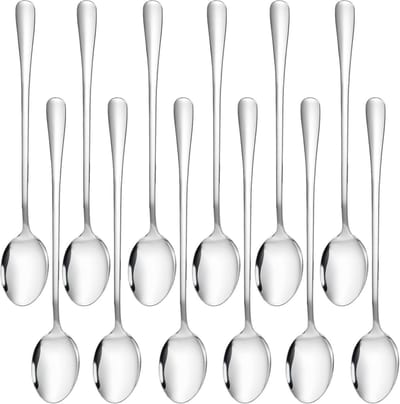 Set van 12 RVS Latte Lepels met Lange Handgreep voor Koffie, IJs, Cocktails en Desserts - 20 cm