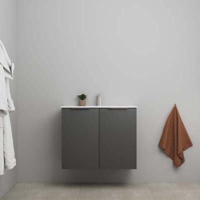 On-Line Onderkast - 80 cm - Bouwpakket - 2 Deuren met Greep - Porseleinen Wastafel - 1 Kraangat - Mat Antraciet