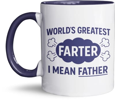 World’s Greatest Farter, I Mean Father – Grappige Vaderdag Mok – Humor Cadeau voor Papa – Blauw-Witte Keramische Beker 325ml – Origineel Cadeau voor Vader of Papa – Koffiemok mok met Tekst – Perfect voor Vaderdag of Verjaardag – World’s Best Farter