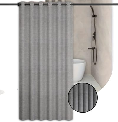 Scandinavisch Douchegordijn 180x200 cm | Stoffen Linnen Look | Anti-Plak & Anti-Schimmel | Met Metalen Ringen | Grijs Douche Gordijn | Zonder haakjes | Textiel Nordic Look