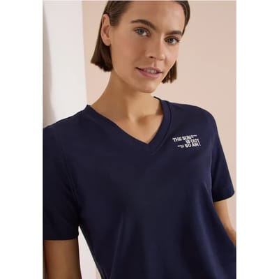 Shirt met V-hals en tekstdetail
