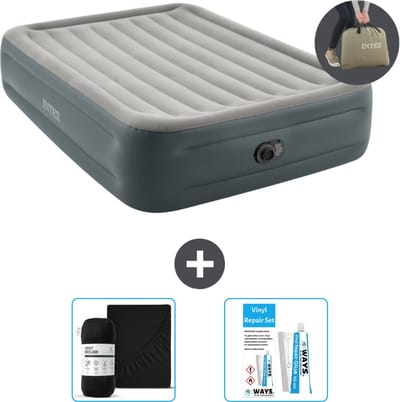 Intex Luchtbed - 2-Persoons - 152 x 203 x 46 cm - Grijs - Inclusief pomp - Hoeslaken en Reparatieset
