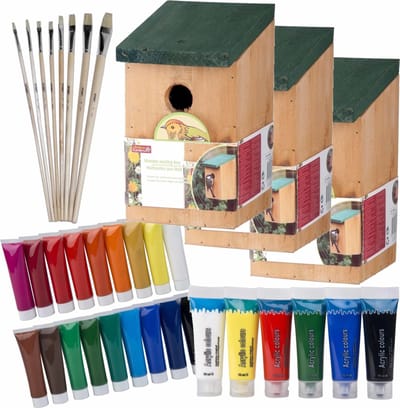 10x stuks vogelhuisjes/nestkastjes 22 cm - Zelf schilderen pakket - verf/kwasten - Kinder feestje/verjaardag activiteiten