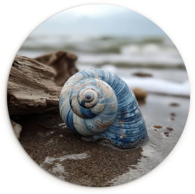 WallCircle® Wandcirkel 120x120 cm - Muurcirkel Schelp - Strand - Blauw - Zee - Muurdecoratie woonkamer - Wanddecoratie slaapkamer - Kamer decoratie accessoires - Ronde schilderijen XXL