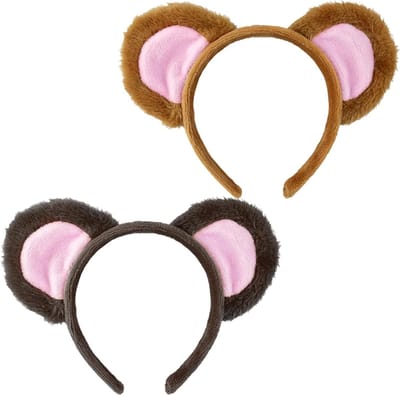 2Pcs Dieren Hoofdband, Pluche Dierenoren Haarband voor Kinderen en Volwassenen, Aap Kostuum Hoofddeksel voor Kinderen, Dieren Verkleedkleding en Cosplay Accessoires voor Halloween