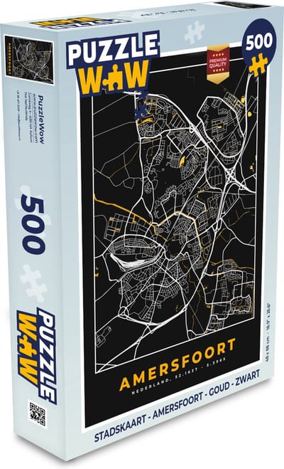 Puzzel Stadskaart - Amersfoort - Goud - Zwart - Legpuzzel - Puzzel 500 stukjes - Plattegrond