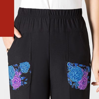 8XL Extra Grote Middelbare Vrouwen Zomerbroek Casual Elastische Taille Potlood Kuit Lengte Broek Bedrukte Broek XXXXL black