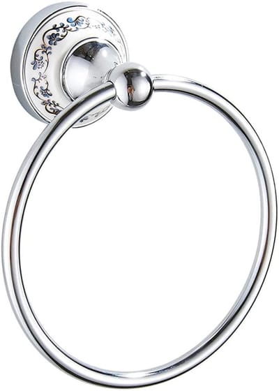Allecta - Vintage handdoekring roestvrij staal wandmontage zilver retro porseleinen sokkel elegante badkamer keukenhanger