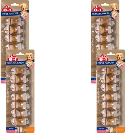 8in1 Delights Kauwknook Triple Flavour Kip&Varken&Rund - Hondensnacks - 4 x Xs