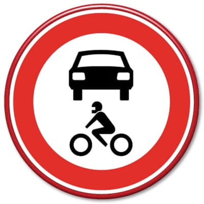 Verkeersbord verboden voor auto's en motoren - Weerbestendig Aluminium - Ø60 cm - Bevestiging: Met hekbeugels (voor spijlen- of gaashek)