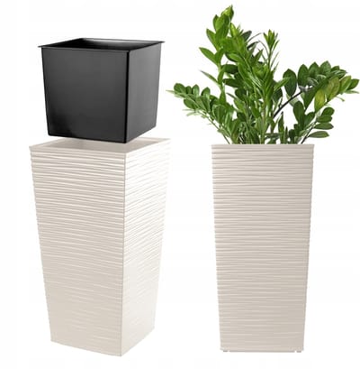 Hoge Crèmekleurige Plantenbak met Inzetstuk 19x36cm