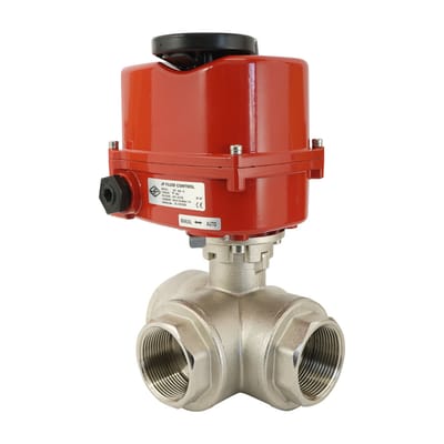 3/8 inch binnendraad 3-Weg Messing Modulerende Kogelkraan (T-bore) 24 V AC/DC - BL3BAT-038-AG-540-B-DPS