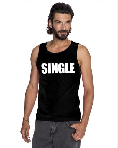 Single tekst singlet shirt/ tanktop zwart heren S