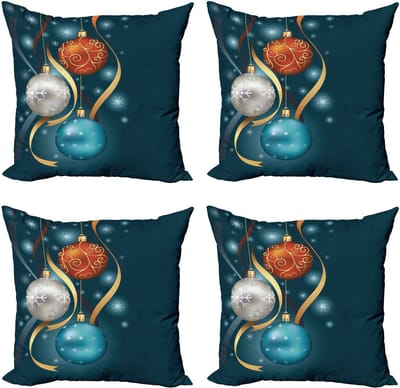 ABAKUHAUS Kerstkussenhoezen, set van 4, moderne accenten, dubbelzijdige digitale print, 40 x 40 cm, blauw, grijs, rood