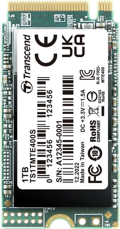 Transcend MTS400S 1 TB NVMe/PCIe M.2 SSD 2242 harde schijf PCIe NVMe 3.0 x4 Retail TS1TMTE400S