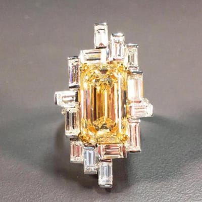 Huitan Luxe Geometrische Vorm Gele Zirkonia Ring voor Vrouwen Temperament Dame Vinger Accessoires Jubileum Feest Sieraden 9 white
