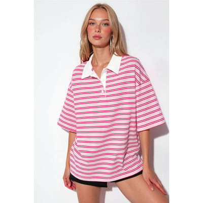 Dames Gestreepte Katoenen Polo T-Shirt