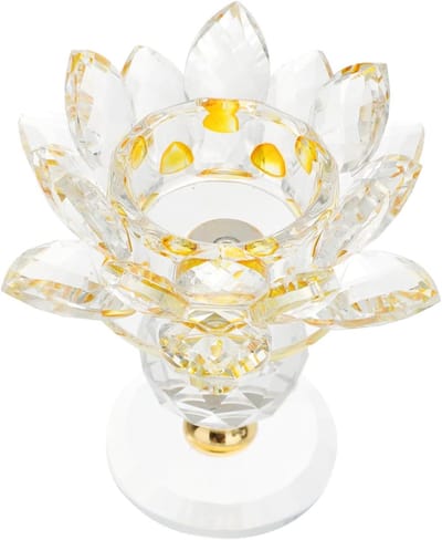 Lotus Kandelaar - Theelichthouder Kristal - Sfeer Creëren - Bloemvormig Design - 1 stuk - Geel