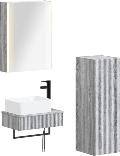 vidaXL - Badkamermeubel - Set - 4 - st - Grijs - Sonoma - Bewerkt - hout - en - glas